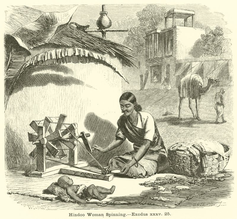 Hindu Woman Spinning, Exodus, xxxv, 25 af English School