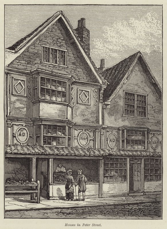 Huse i Peter Street (gravering) af English School
