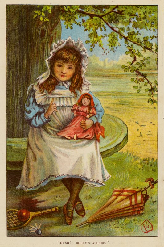 "Tys! Dolly sover" (farve litho) af English School