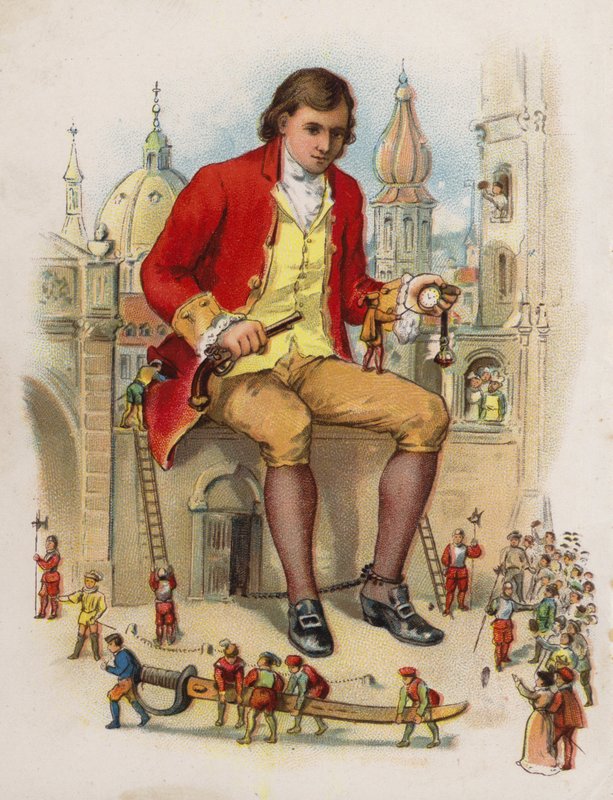 Illustration til Gullivers rejser (farve litho) af English School