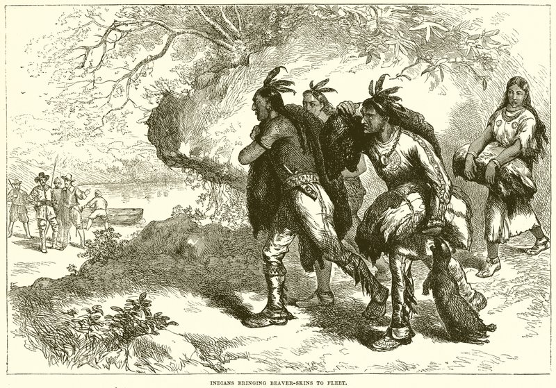 Indianere, der bringer Beaver-Skins til flåden af English School