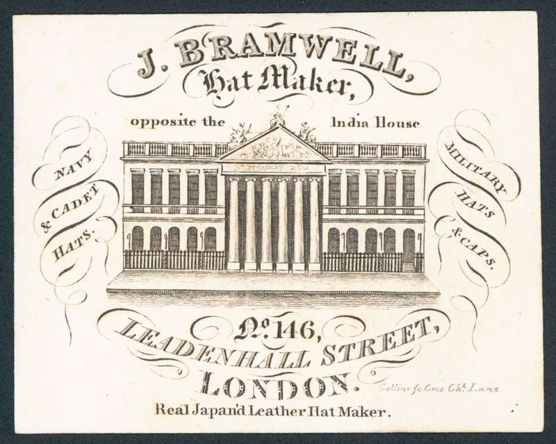 J Bramwell, hattemager, handelskort af English School