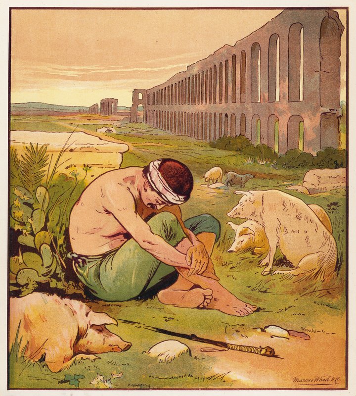 Jesu lignelser: Den fortabte søn (farve litho) af English School