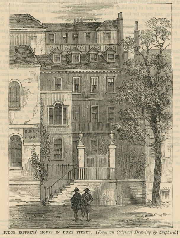 Dommer Jeffreys hus i Duke Street, London af English School