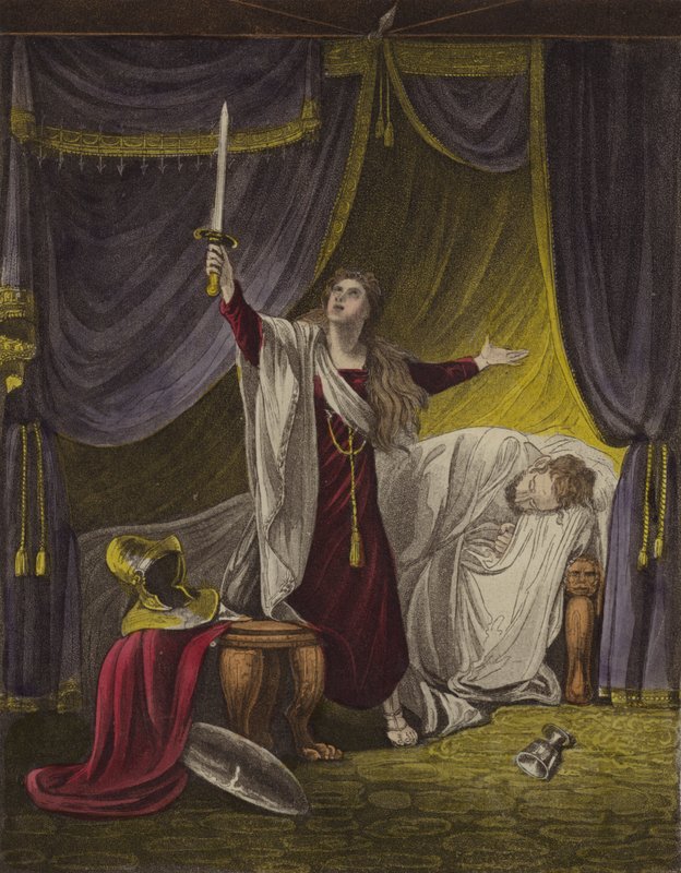 Judith halshugger Holofernes (farve litho) af English School