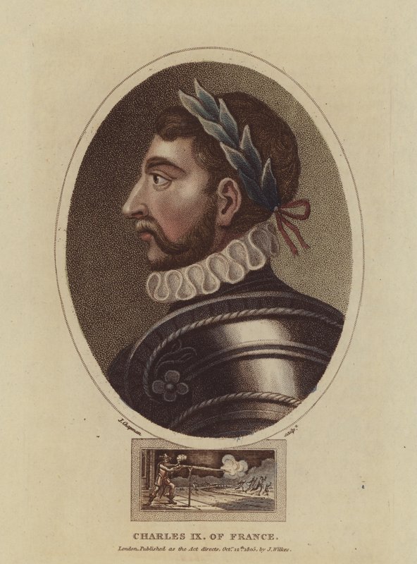 Kong Charles IX af Frankrig (farvet gravering) af English School