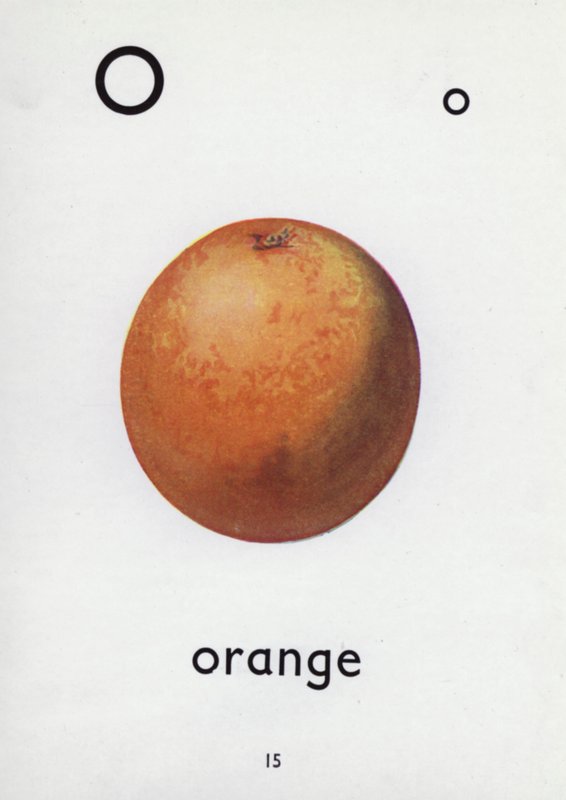 Bogstav O, orange (farve litho) af English School