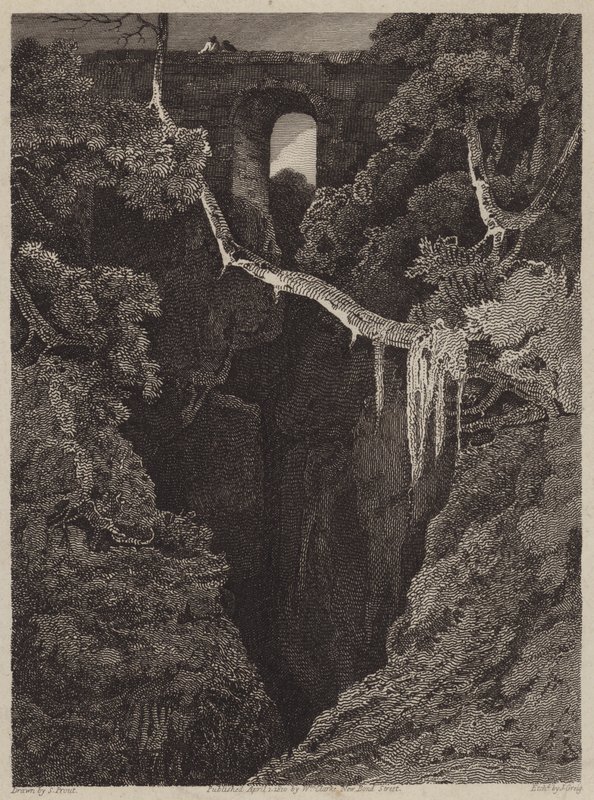 Lydford Bridge (engraving) af English School