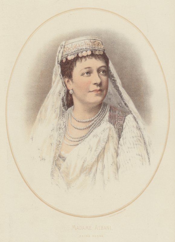 Madame Albani, Prima Donna (farve litho) af English School
