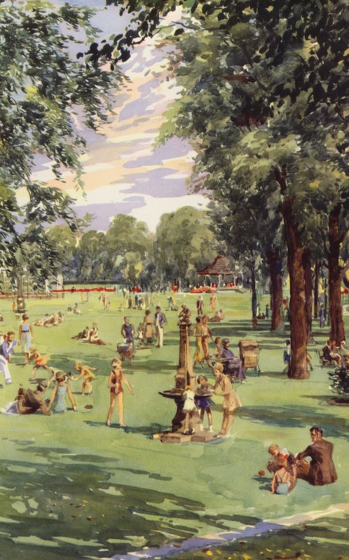 Manchester: I Alexandra Park (farve litho) af English School
