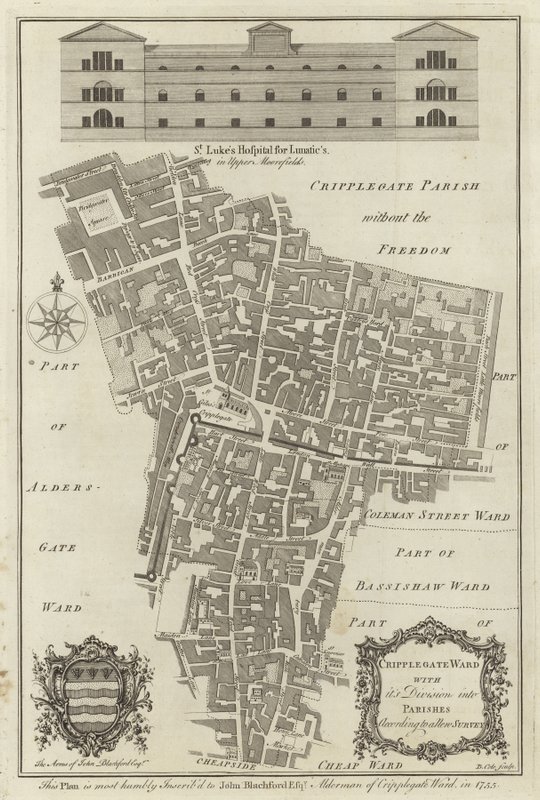 Kort over Cripplegate Ward, London af English School