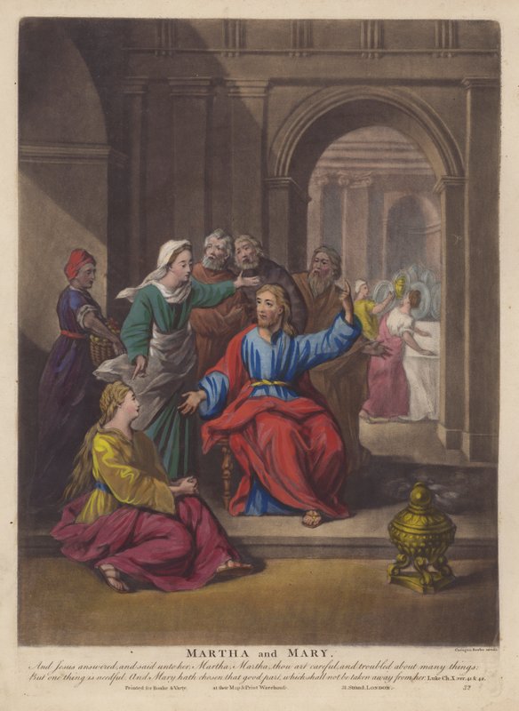Martha og Mary (farve litho) af English School