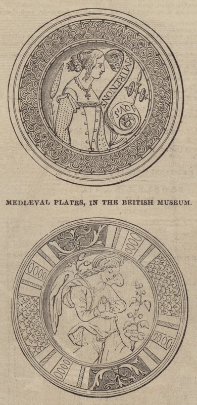 Middelalderplader, i British Museum (gravering) af English School