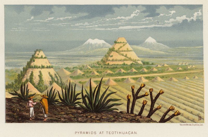 Mexico: Pyramiderne ved Teotihuacan (farve litho) af English School