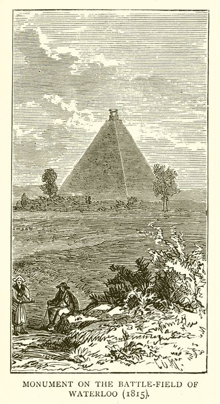 Monument på slagmarken ved Waterloo (1815) af English School