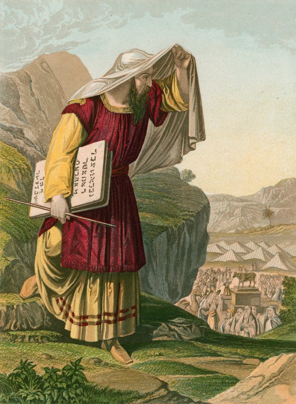 Moses stiger ned fra Sinajbjerget af English School