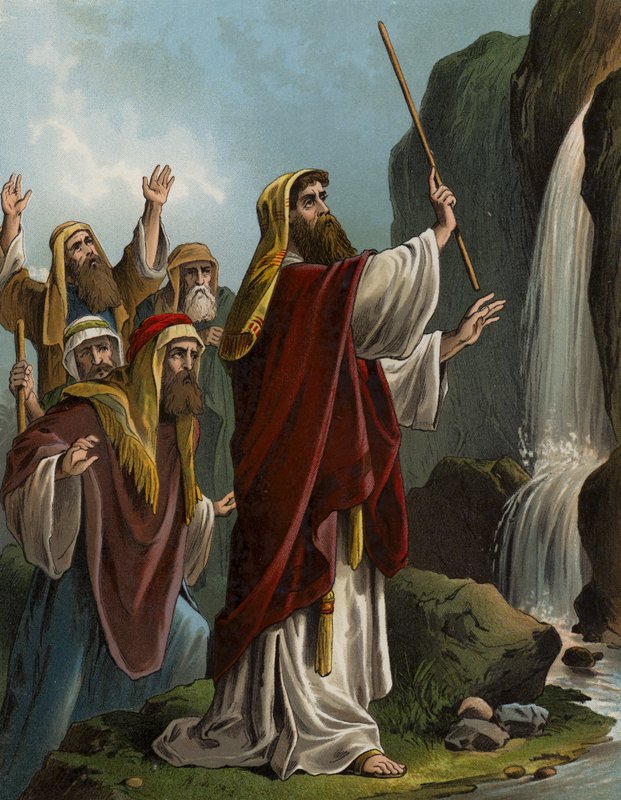 Moses slår på klippen (chromolitho) af English School