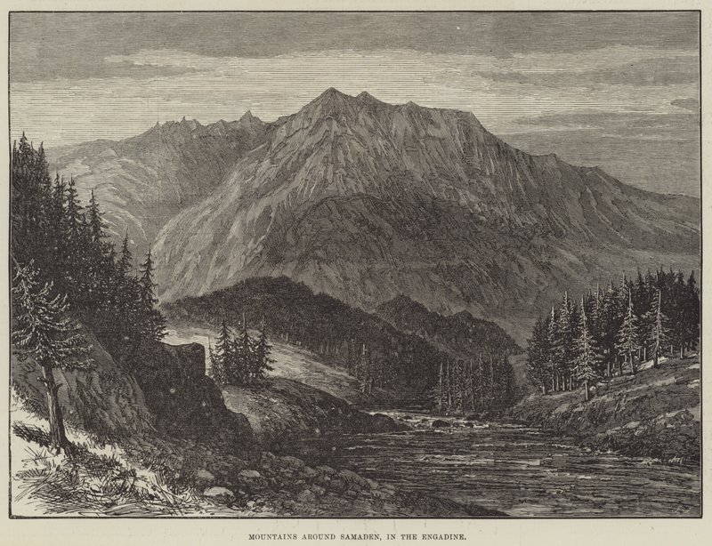 Bjerge omkring Samaden, i Engadin (gravering) af English School