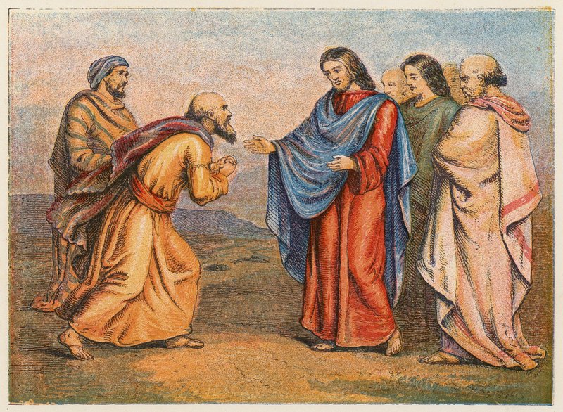 Nathaniel bragt til Jesus (farvelitografi) af English School