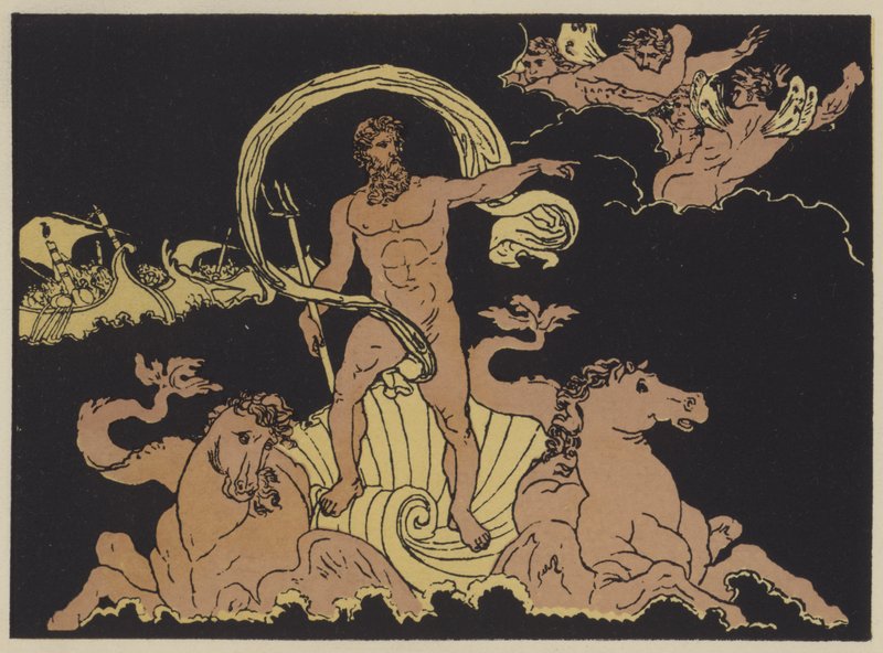 Neptun dæmper bølgerne (farve litho) af English School