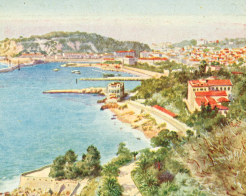 Nice og Baie des Anges (farvelitografi) af English School
