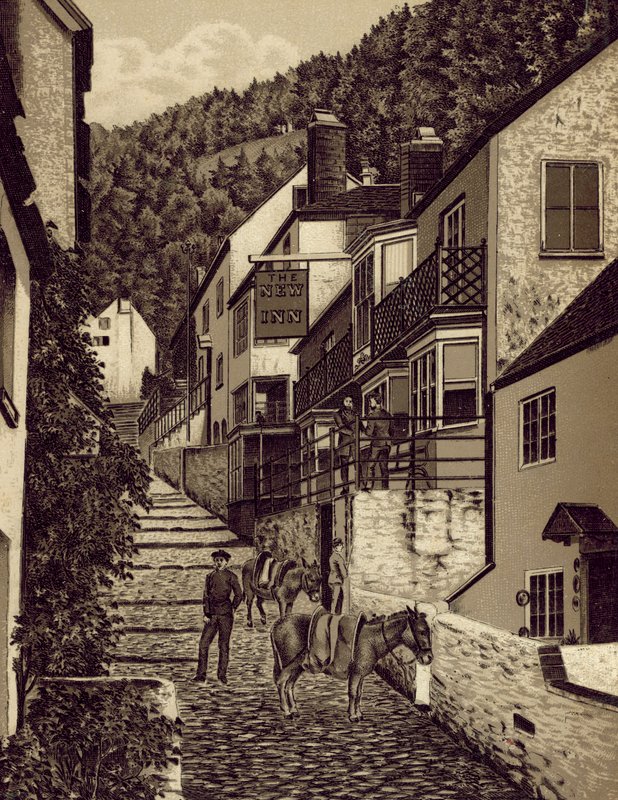 North Devon: Clovelly, Main Street (litografi) af English School