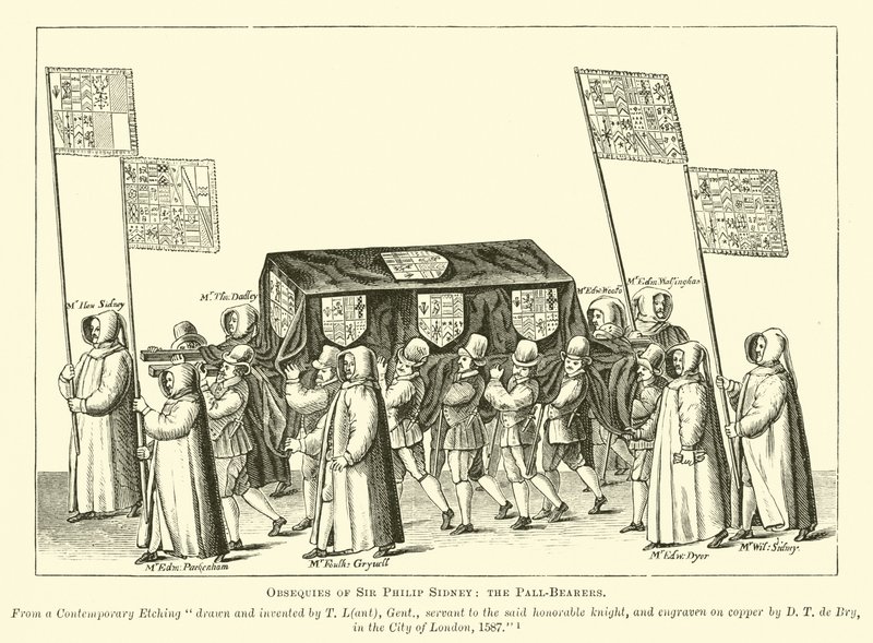 Obsequies of Sir Philip Sidney, the Pall-Bearers  af English School