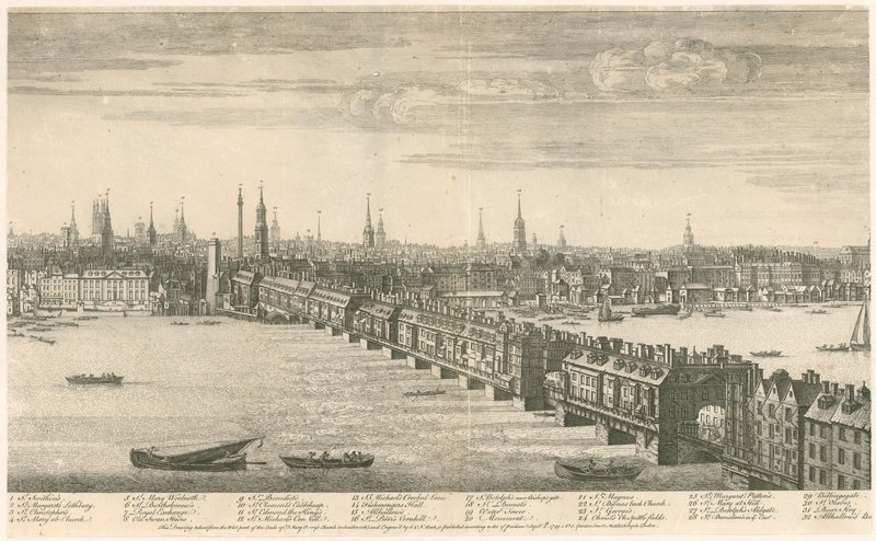 Old London Bridge - Bucks View 1749 af English School
