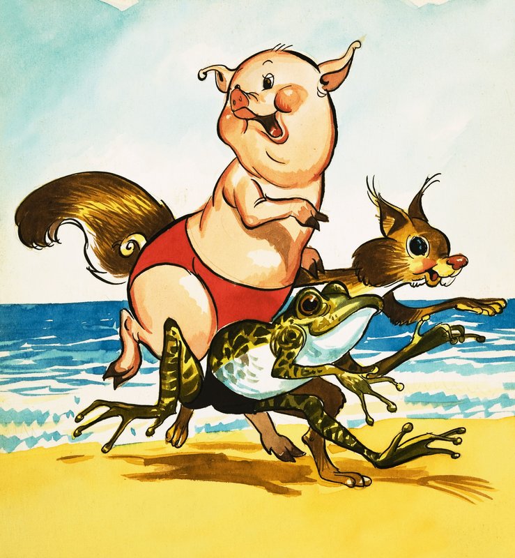 Gris, frø og egern på stranden af English School