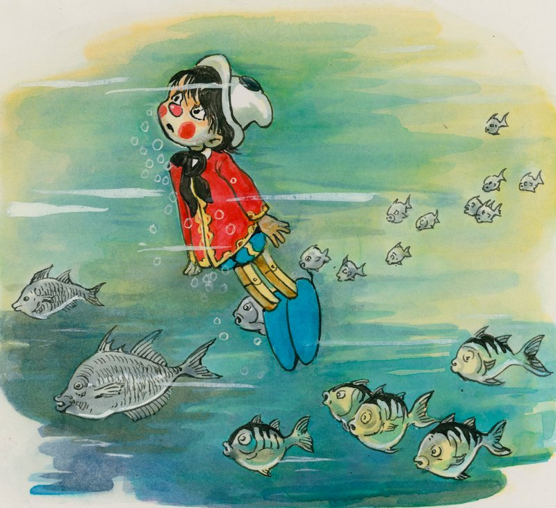 Pinocchio (gouache på papir) af English School