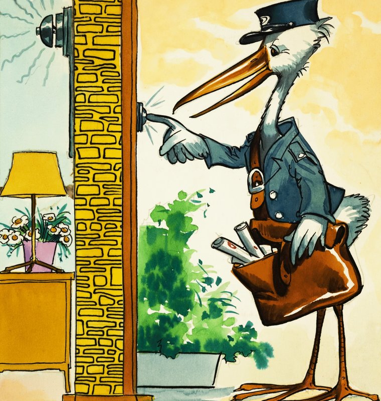 Postbud stork ringer med klokken af English School