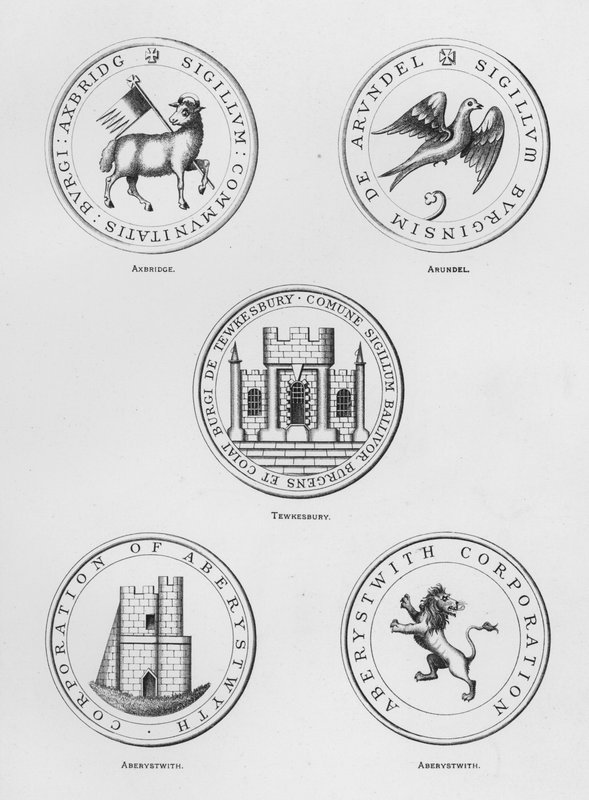 Offentlige våben: Axbridge; Arundel; Tewkesbury; Aberystwith (gravering) af English School