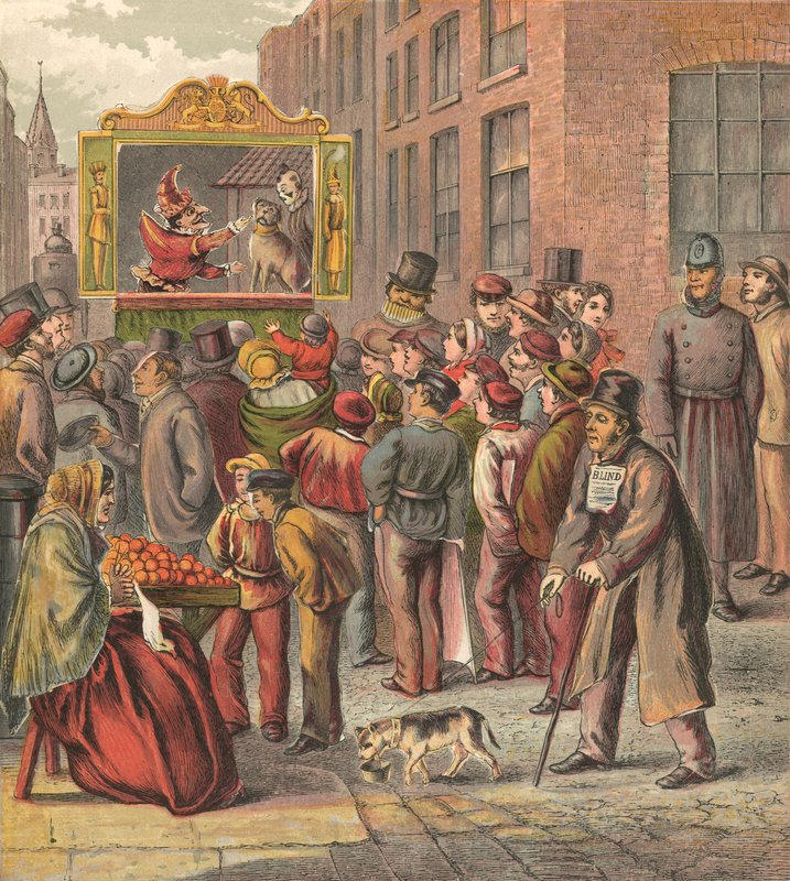 Punch and Judy-show på gaden af English School