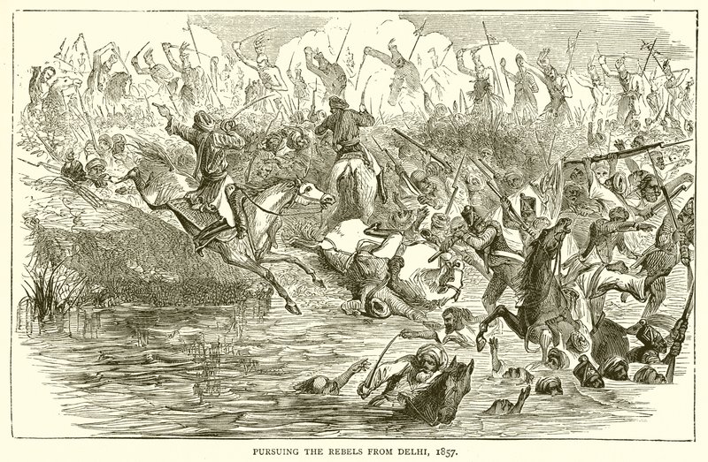 Forfølger oprørerne fra Delhi, 1857 af English School