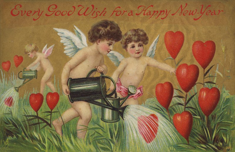 Putti vanding hjerter (chromolitho) af English School