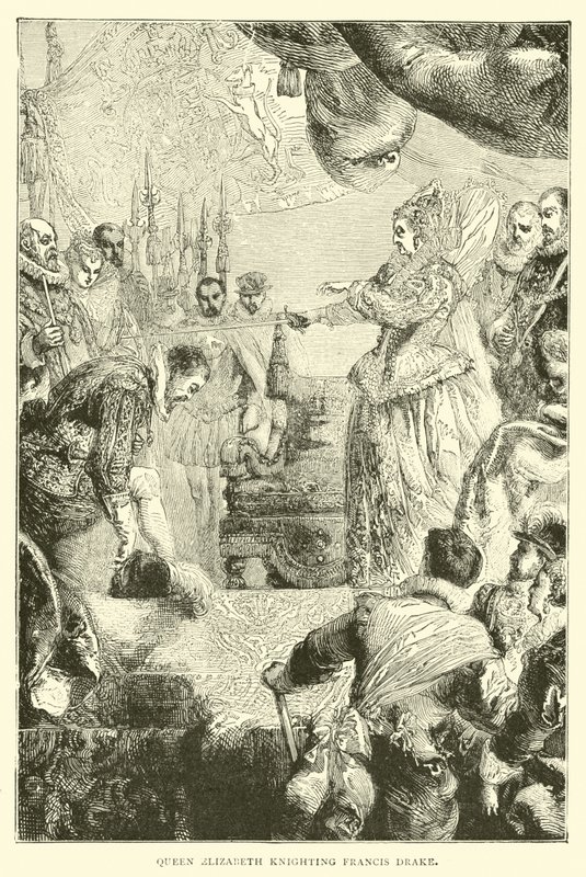Dronning Elizabeth ridder Francis Drake af English School