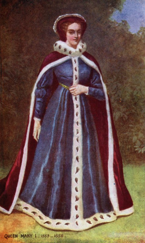 Queen Mary I (farve litho) af English School