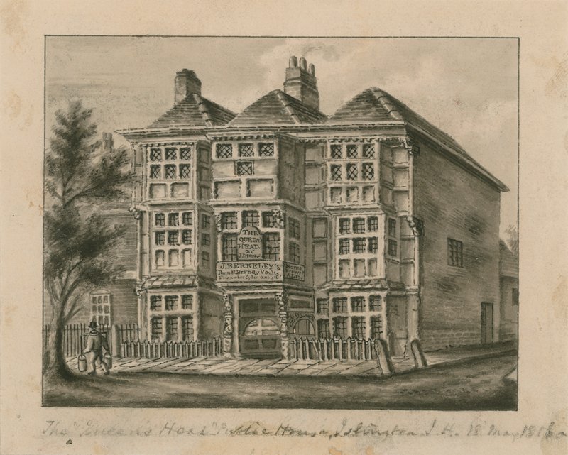 Queens Head, Islington (wc på papir) af English School