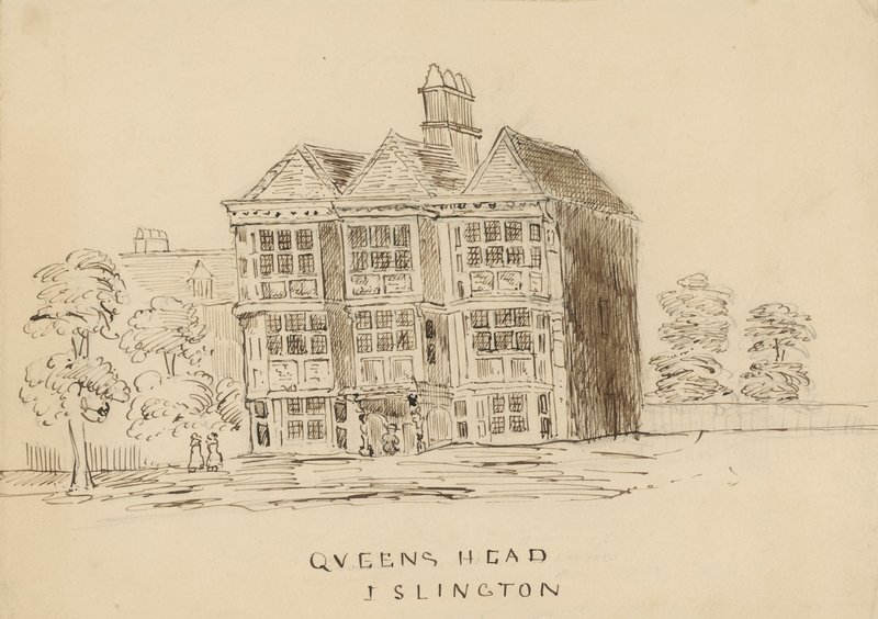 Queens Head, Islington, London (blæk på papir) af English School
