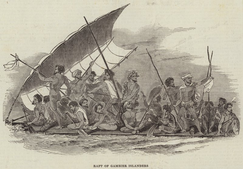 Flåde af Gambier Islanders (gravering) af English School
