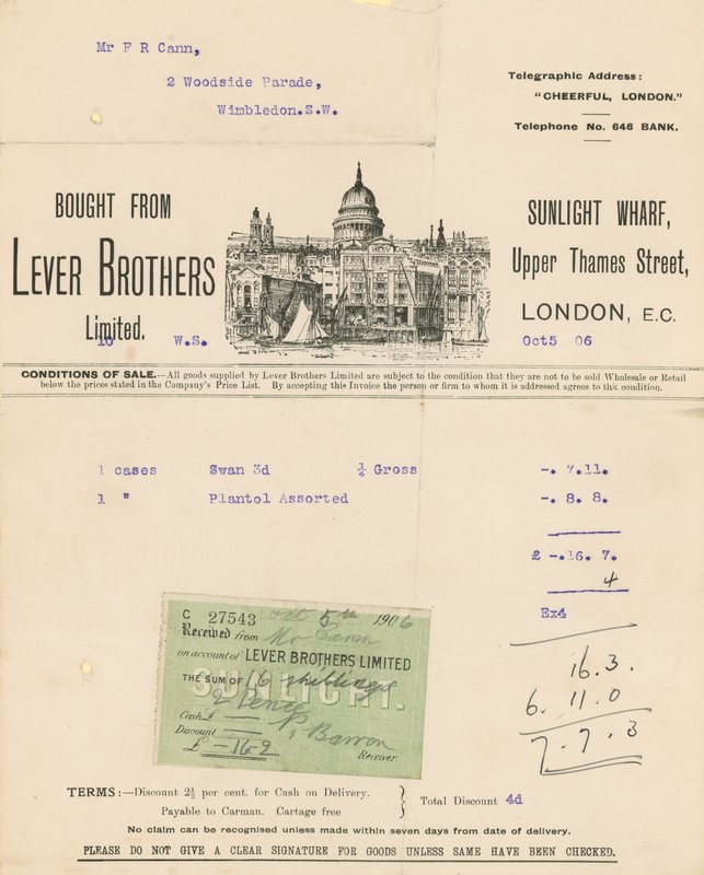 Kvittering for Lever Brothers Limited af English School