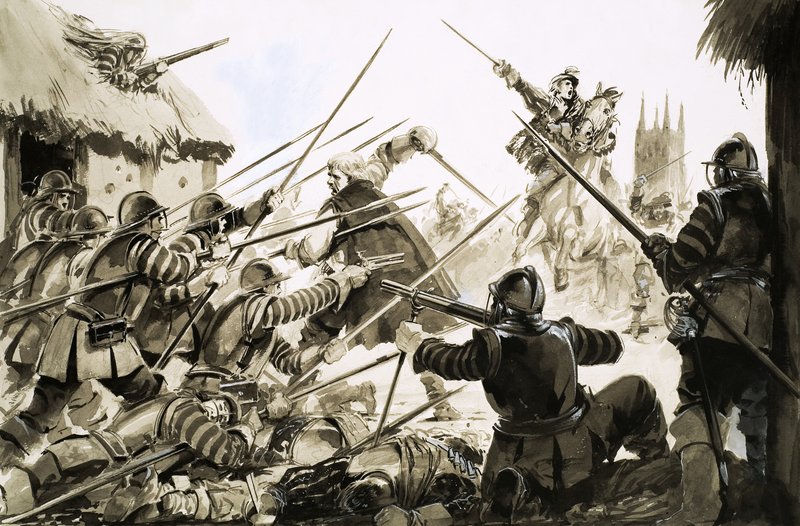 Roundheads kæmper mod Cavaliers i Worcester af English School