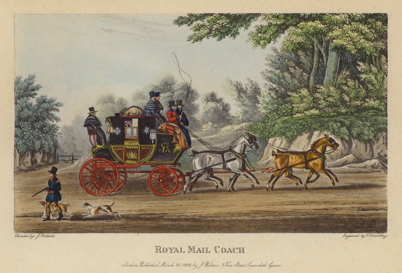 Royal Mail Coach (farvet gravering) af English School