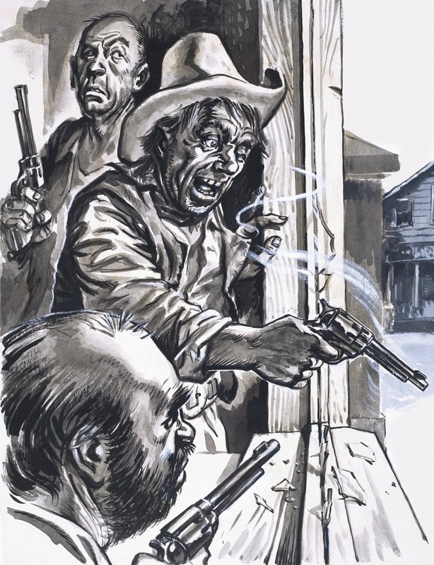 Ruffian Cowboys skyder fra vinduet af English School
