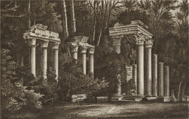 Ruiner ved Virginia Water (litho) af English School