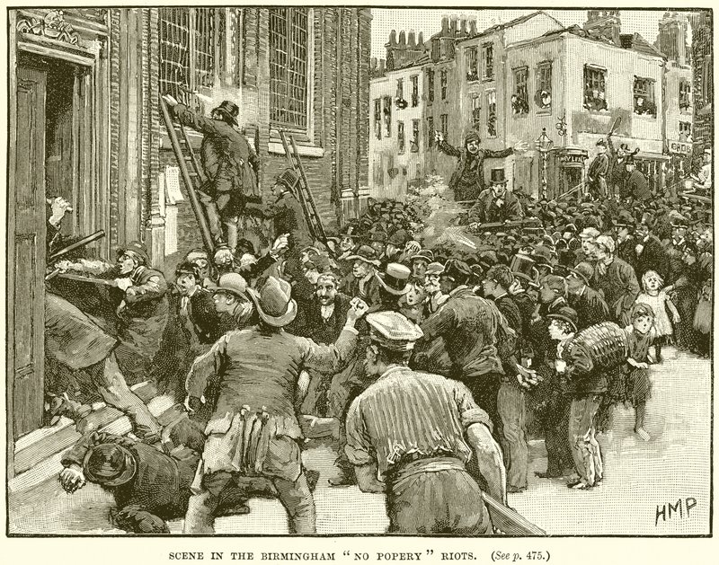 Scene i Birmingham No Popery Riots af English School