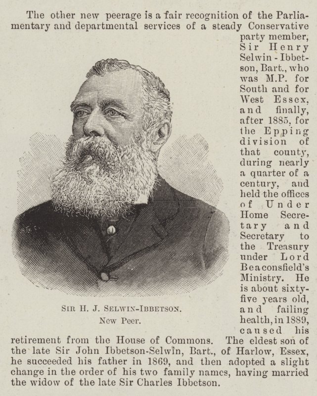 Sir H J Selwin-Ibbetson, New Peer (gravering) af English School