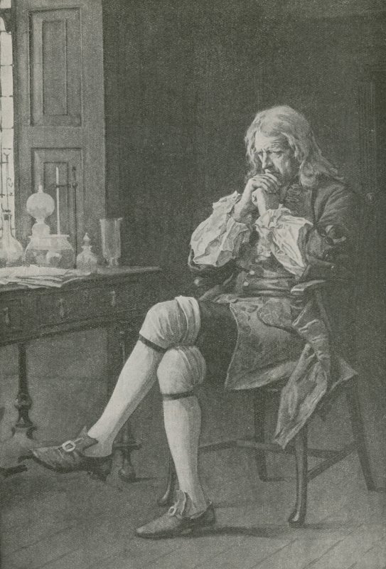 Sir Isaac Newton sidder og drømmer af English School