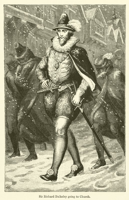 Sir Richard Bulkeley går til kirke (gravering) af English School