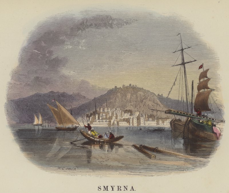 Smyrna (farvet gravering) af English School